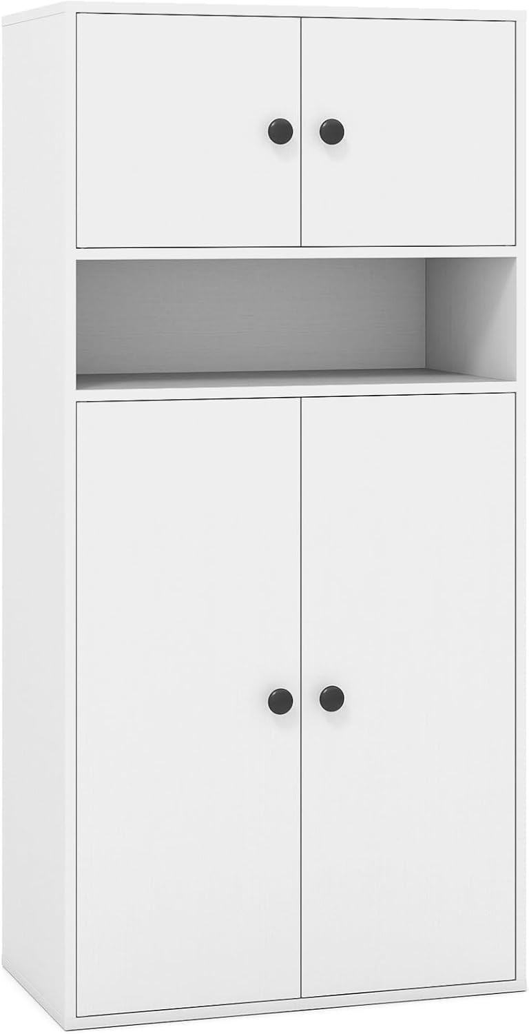 4-Tier Tall Bookcase with 4 Doors, 111cm Modern Bookshelf Display Cabinet