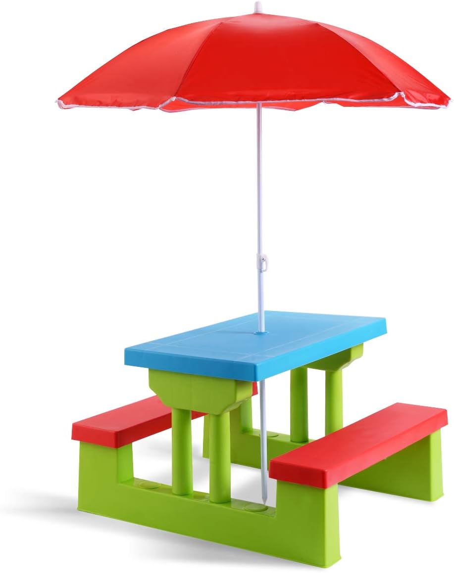 Kids Picnic Table with Removable Umbrella for Girls Boys