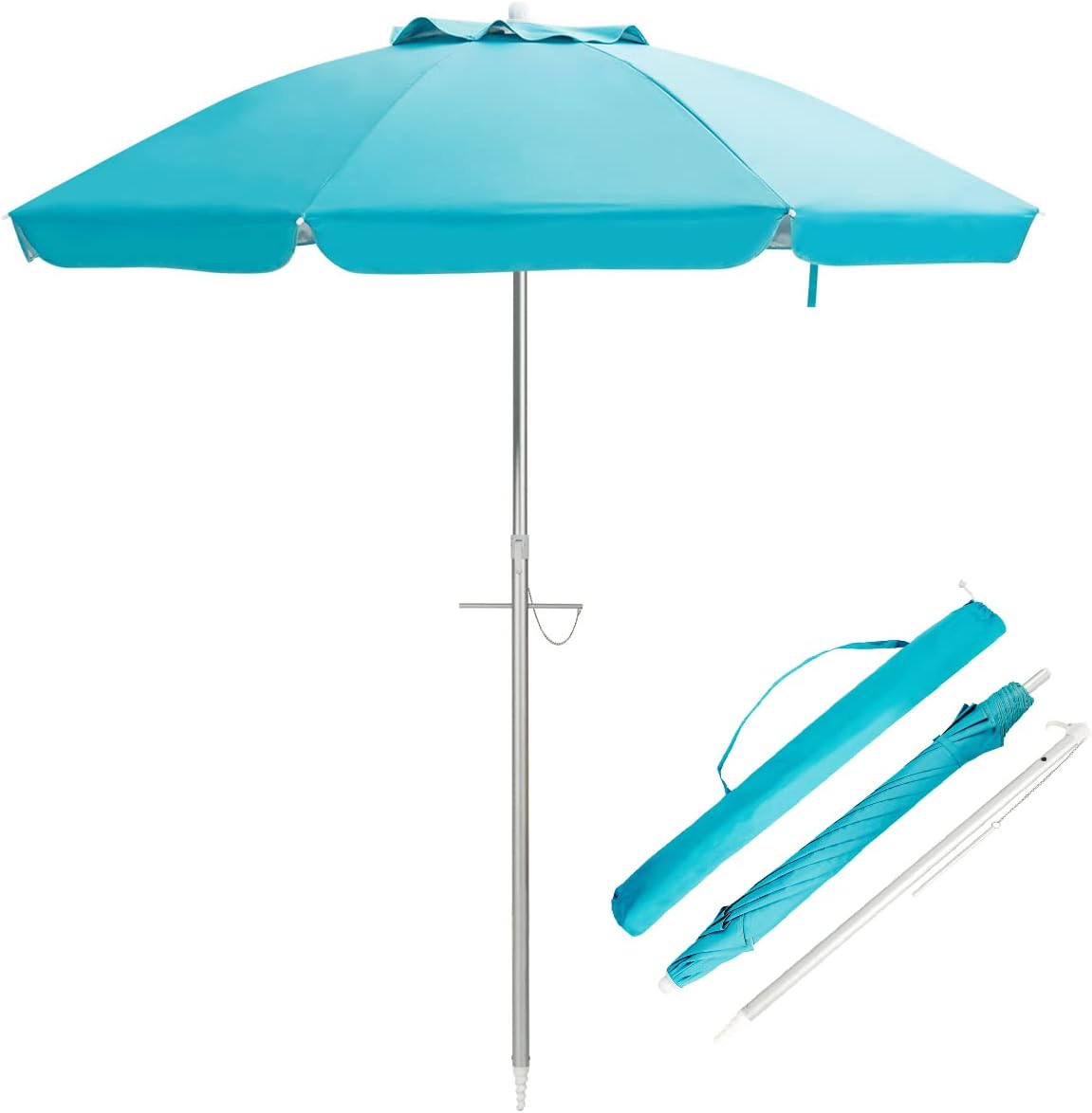 GiantexUK Portable Beach Umbrella, 2M Garden Parasol with UPF 50+ Sun Protection, Tilt Crank and Carry Bag