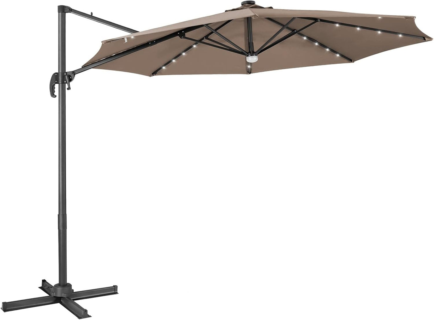 3m Garden Parasol with with Solar-Powered LED & Winding Crank