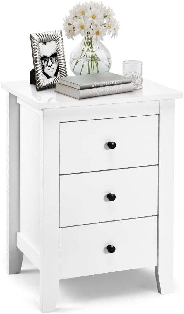 Wooden Nightstand with 3 Drawers and Stable Structure