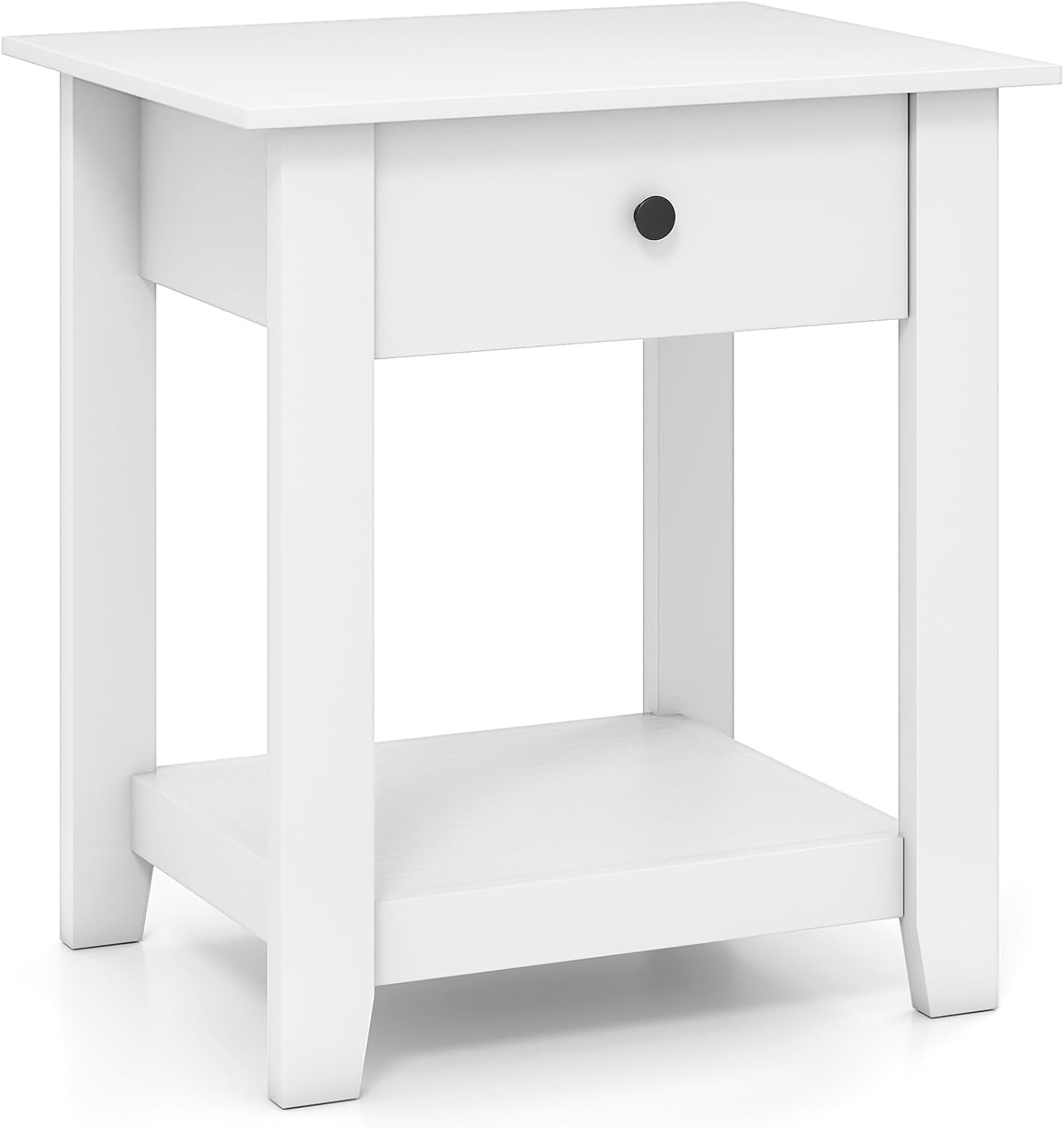 Wooden Nightstand End Sofa Side Table with Drawer and Open Shelf
