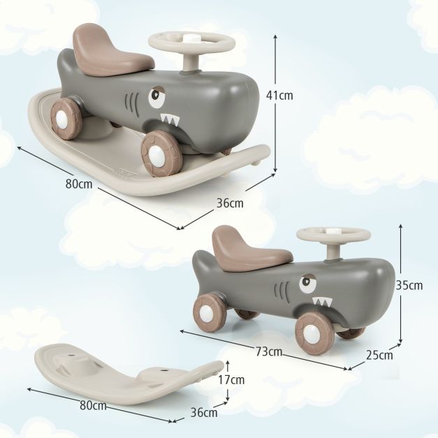 Kids 3-in-1 Convertible Rocking Horse and Sliding Car for Indoor Outdoor Use