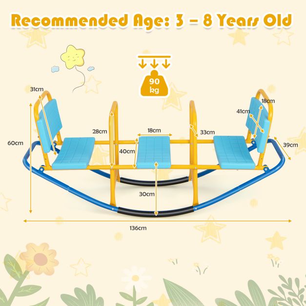 3 Person Kids Seesaw Teeter Totter for Kids Age 3-8