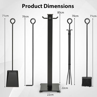 5 Pieces Fireplace Tools Set with Poker and Base Stand Holder