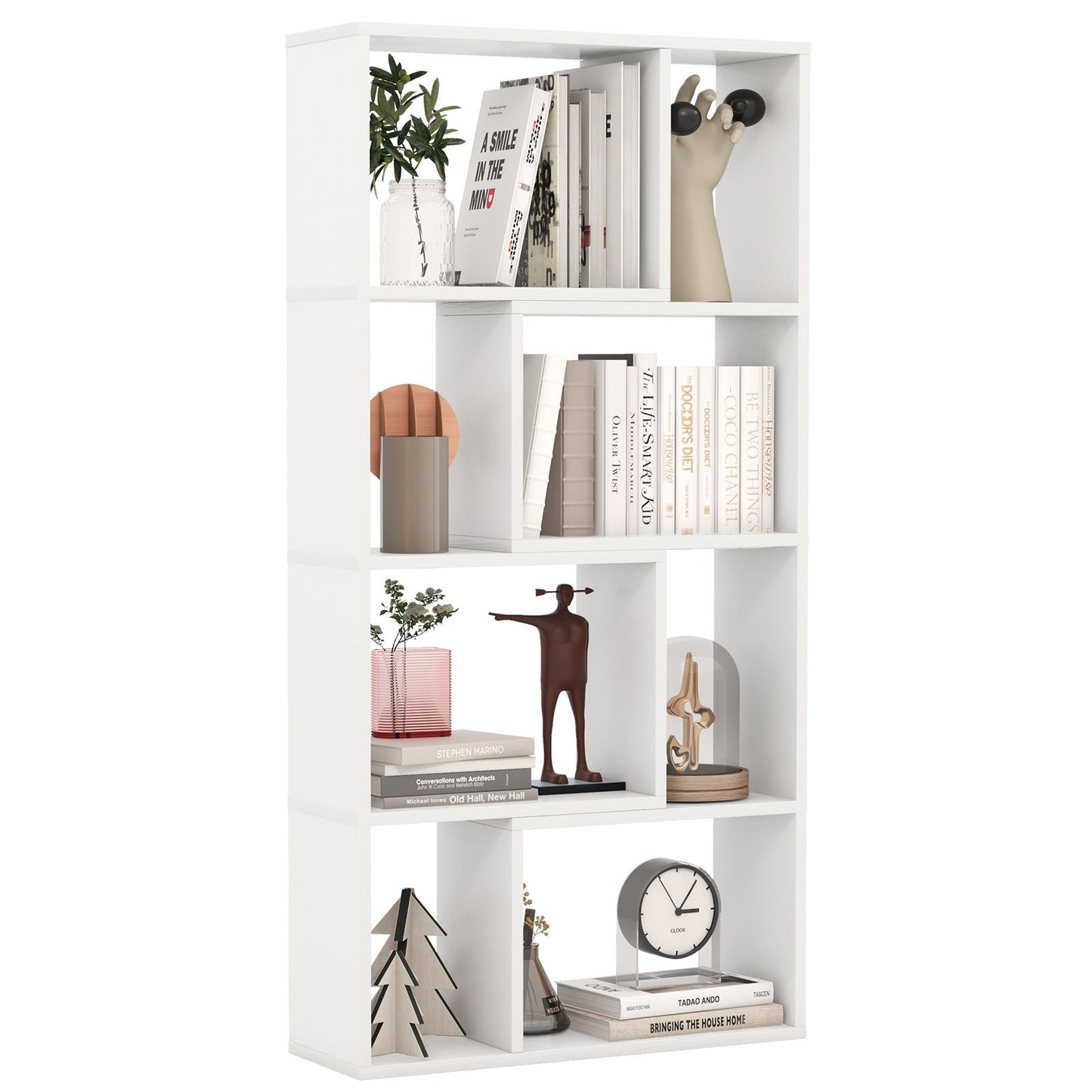 5-Tier Geometric Bookshelf with 8 Cubes Floor Standing Open Display