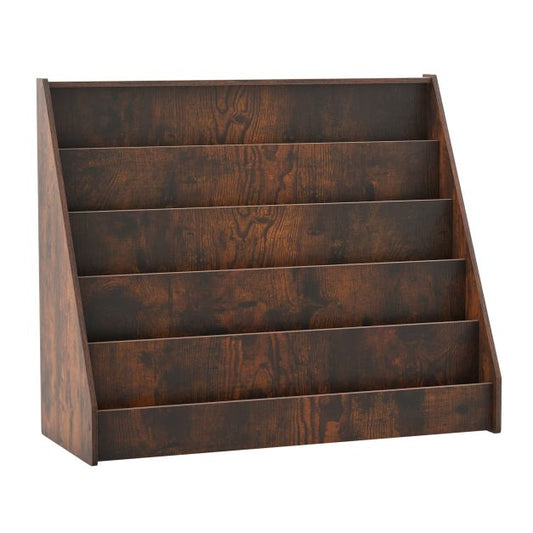 5-Tier Wooden Toddler Book Shelf Stand with Deep Compartments