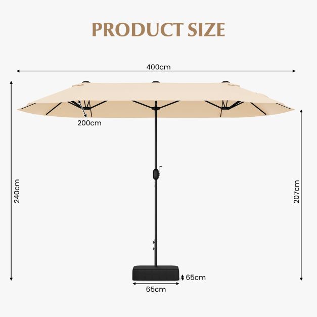 4m Double sided Patio Umbrella with Crank Handle for Garden Pool Backyard