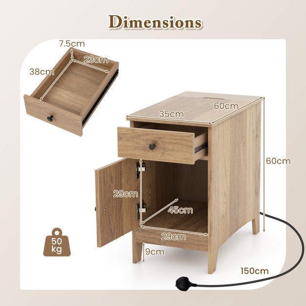 End Table with Charging Station USB Ports and Outlets