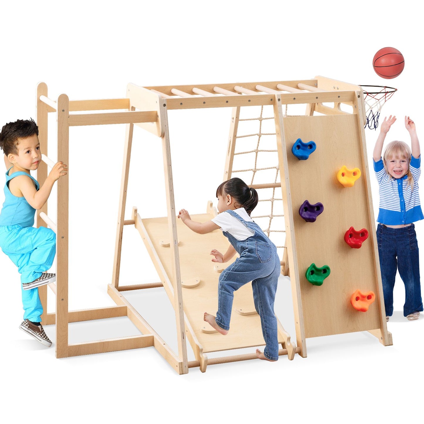 6-in-1 Jungle Gym with Slide and Rock Climbing for 3-14 Years Olds