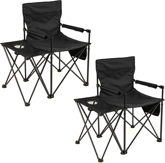 2 Pack Oversized Folding Camping Chair with Side Table and 2 Storage Pockets