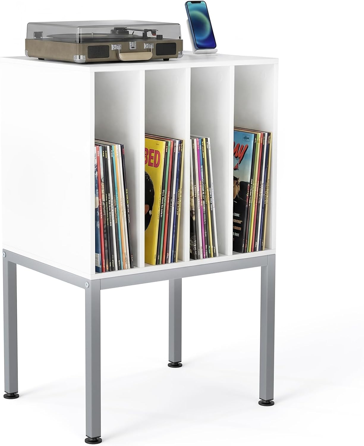 Record Player Stand, Turntable Stand End Sofa Side Table with 4 Vinyl Display Shelves