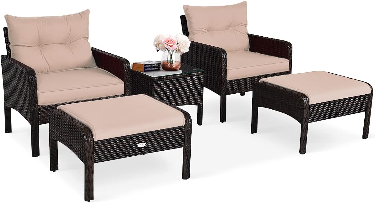 4-Seater Cushioned Sofa Chair with Glass Top Coffee Table and Footstool