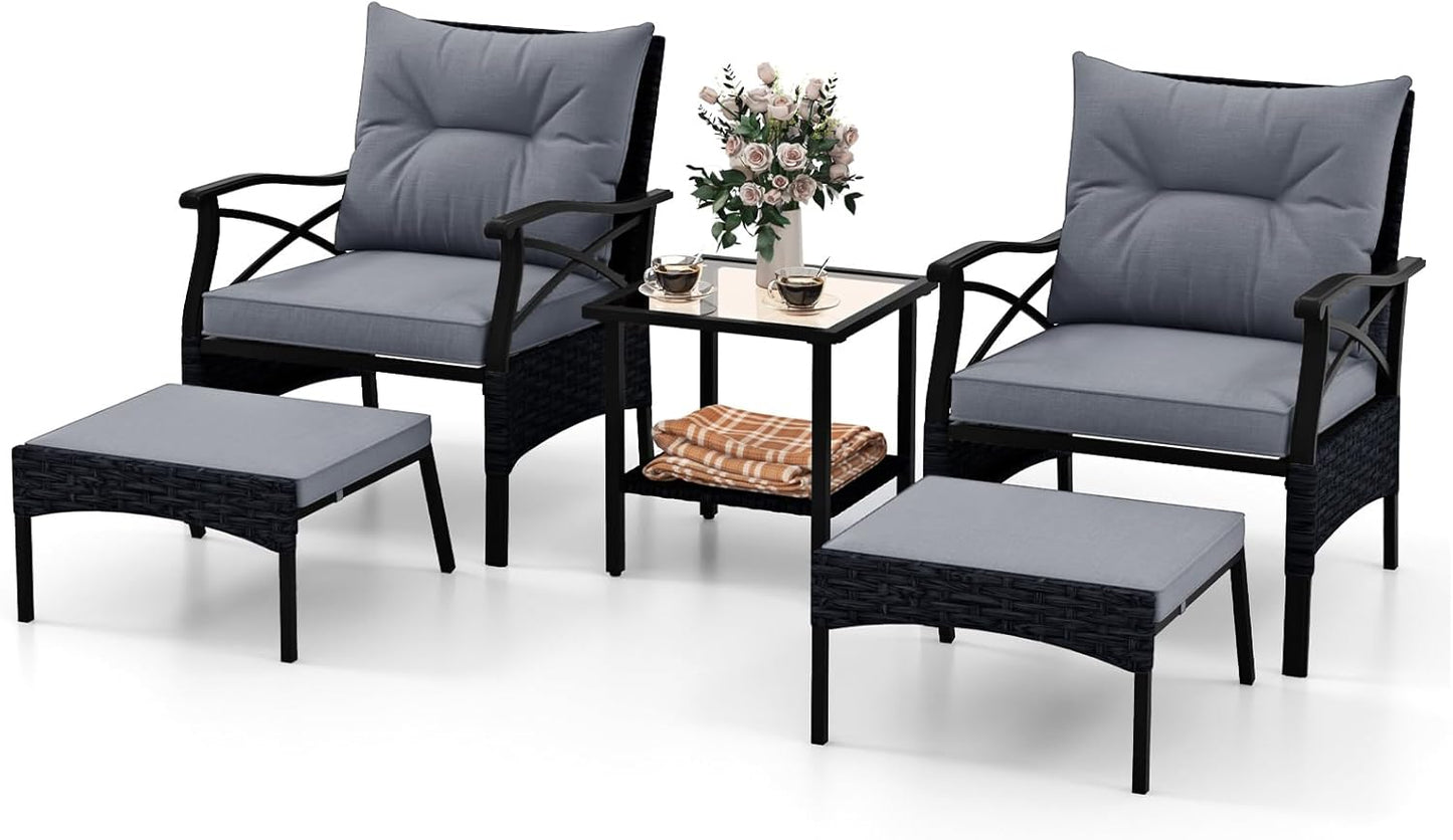 5 Piece Patio Furniture Set with Soft Seat and Back Cushions Included