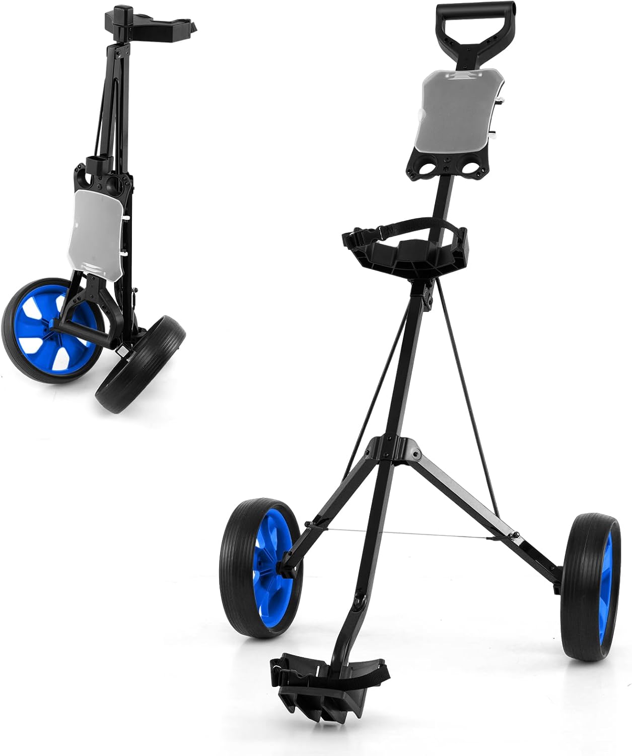 Folding Golf Push Pull Cart, Lightweight 2 Wheels Golfs Bag Trolley with Convenient Handle