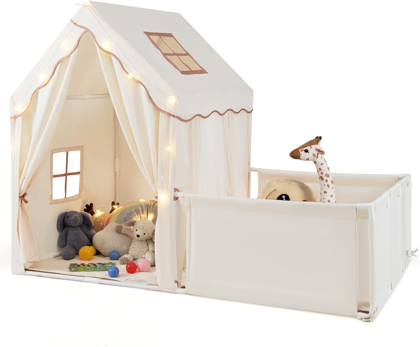 2-in-1 Kids Play Tent with Playpen and Washable Cotton Mat