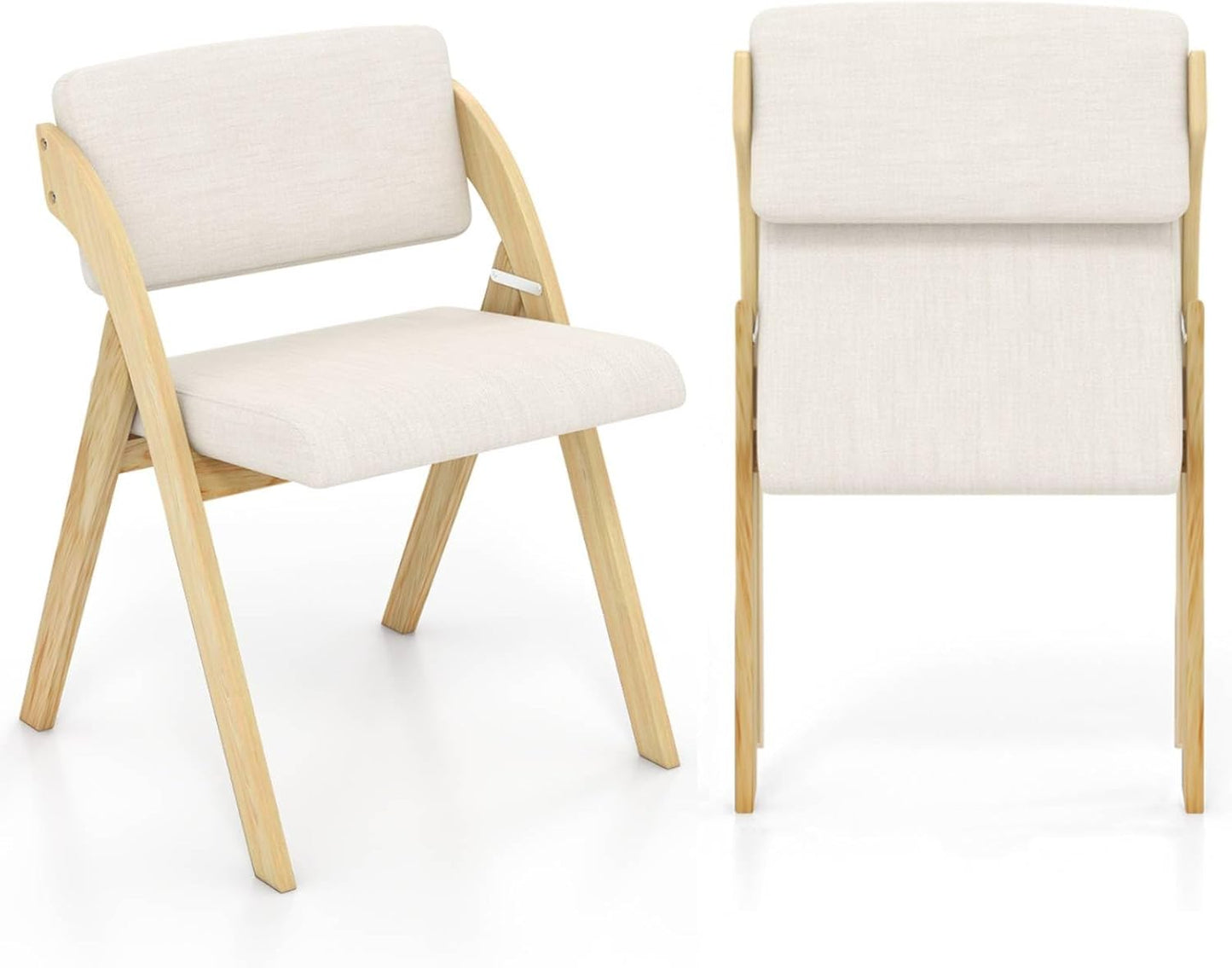Wooden Counter Dining Chairs with Linen Fabric Seat Set of 2