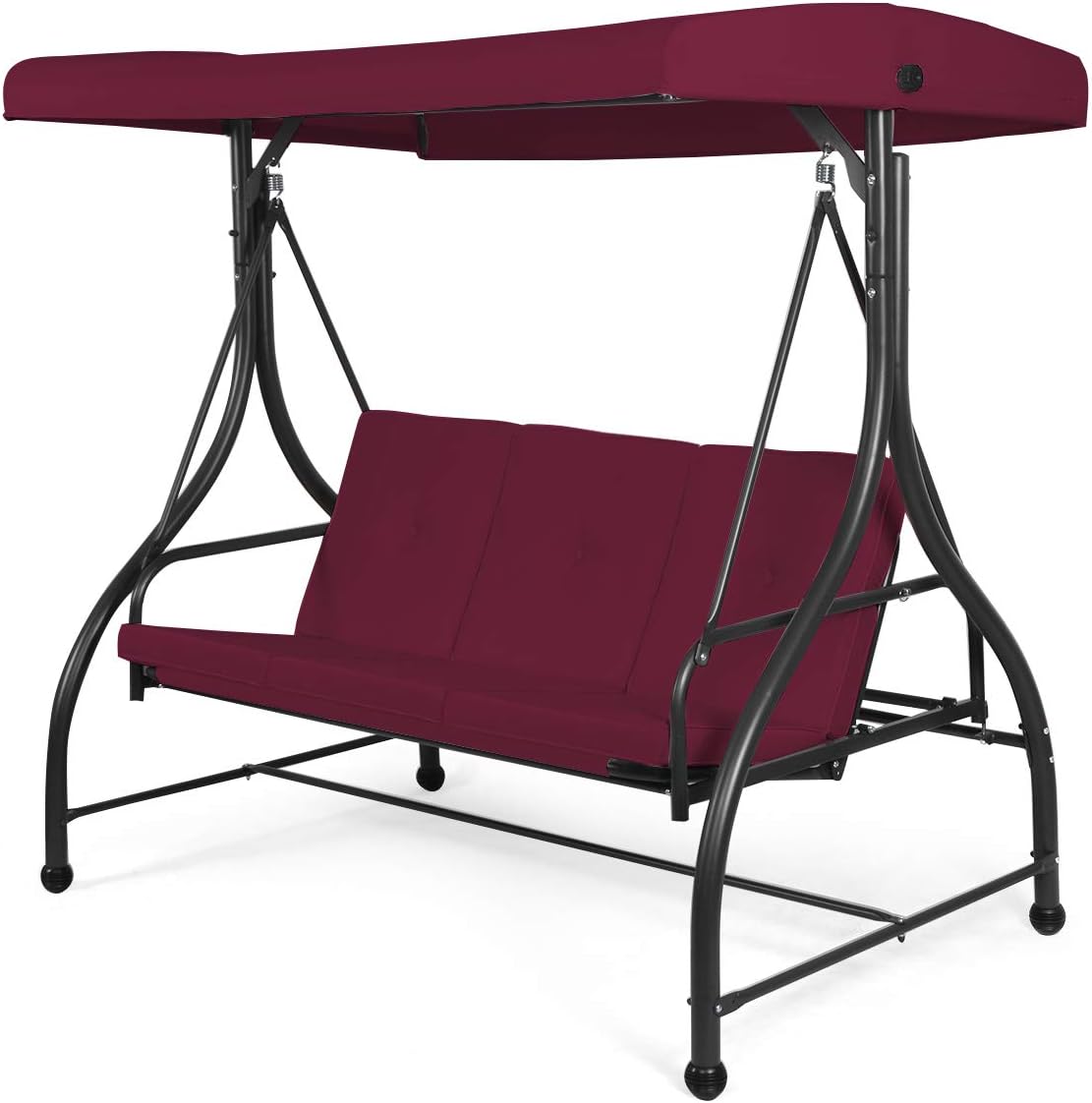 3 Seater Convertible Outdoor Hammock Bench Chair with Adjustable Canopy and Cushions