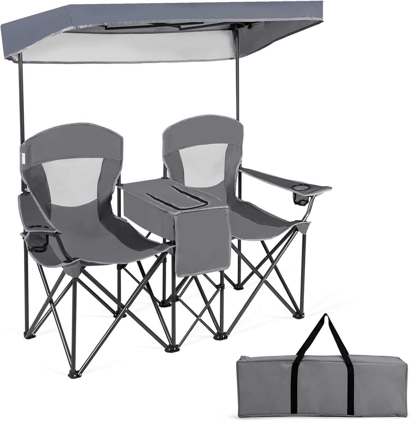 Outdoor Portable Double Folding Camping Chair with Canopy