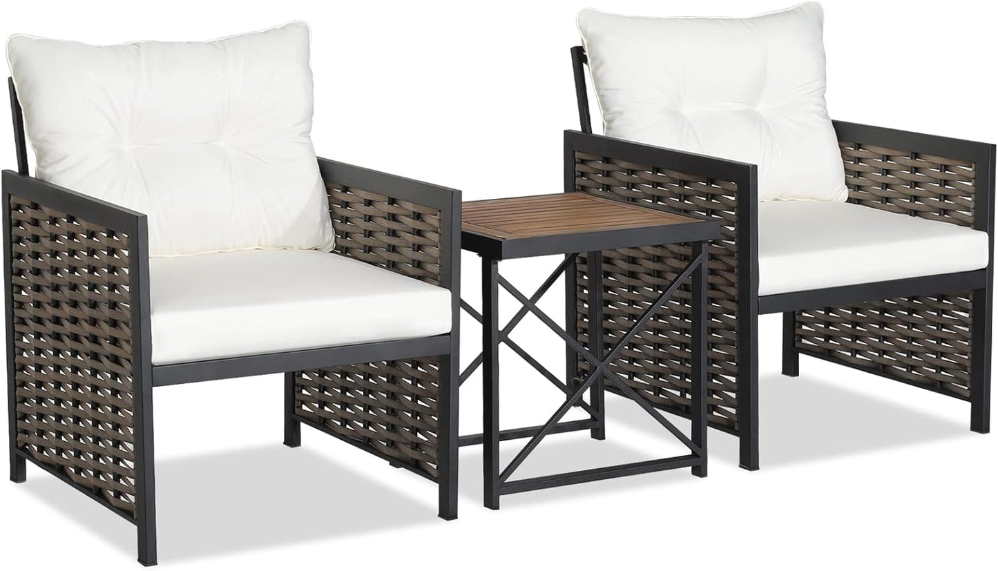 3-Piece Outdoor Coffee Table and Sofas with Acacia Wood Tabletop