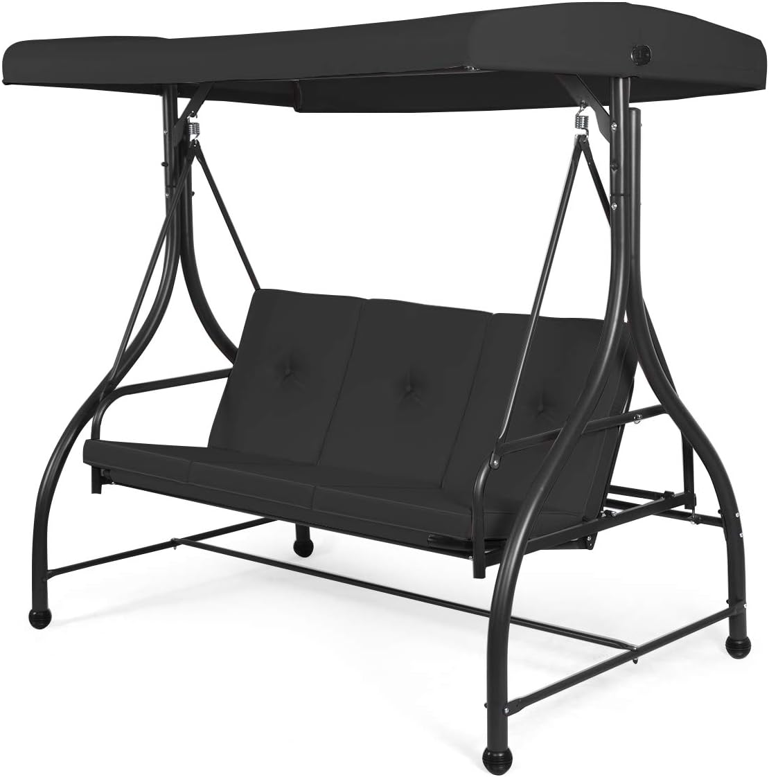 3 Seater Convertible Outdoor Hammock Bench Chair with Adjustable Canopy and Cushions