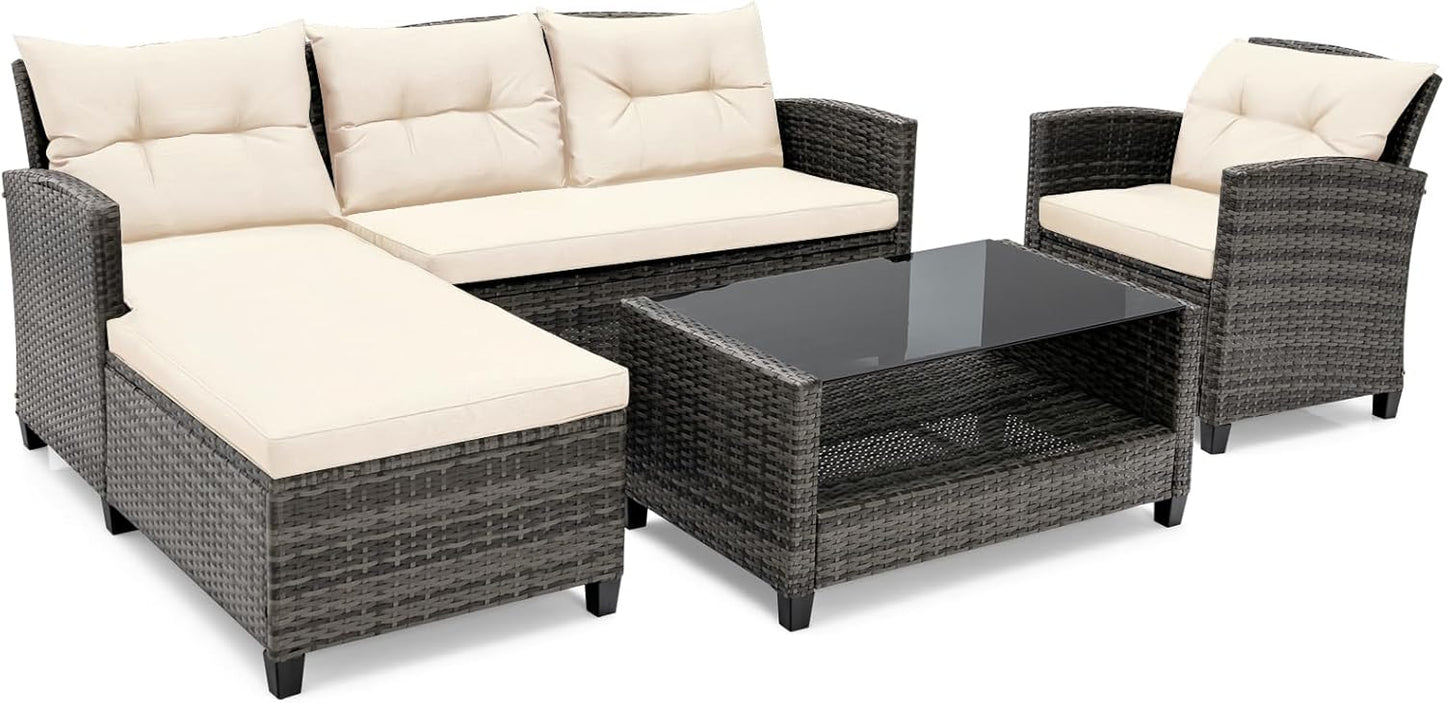 4-Piece All-Weather Outdoor Sectional L-shaped Sofa Set with Coffee Table