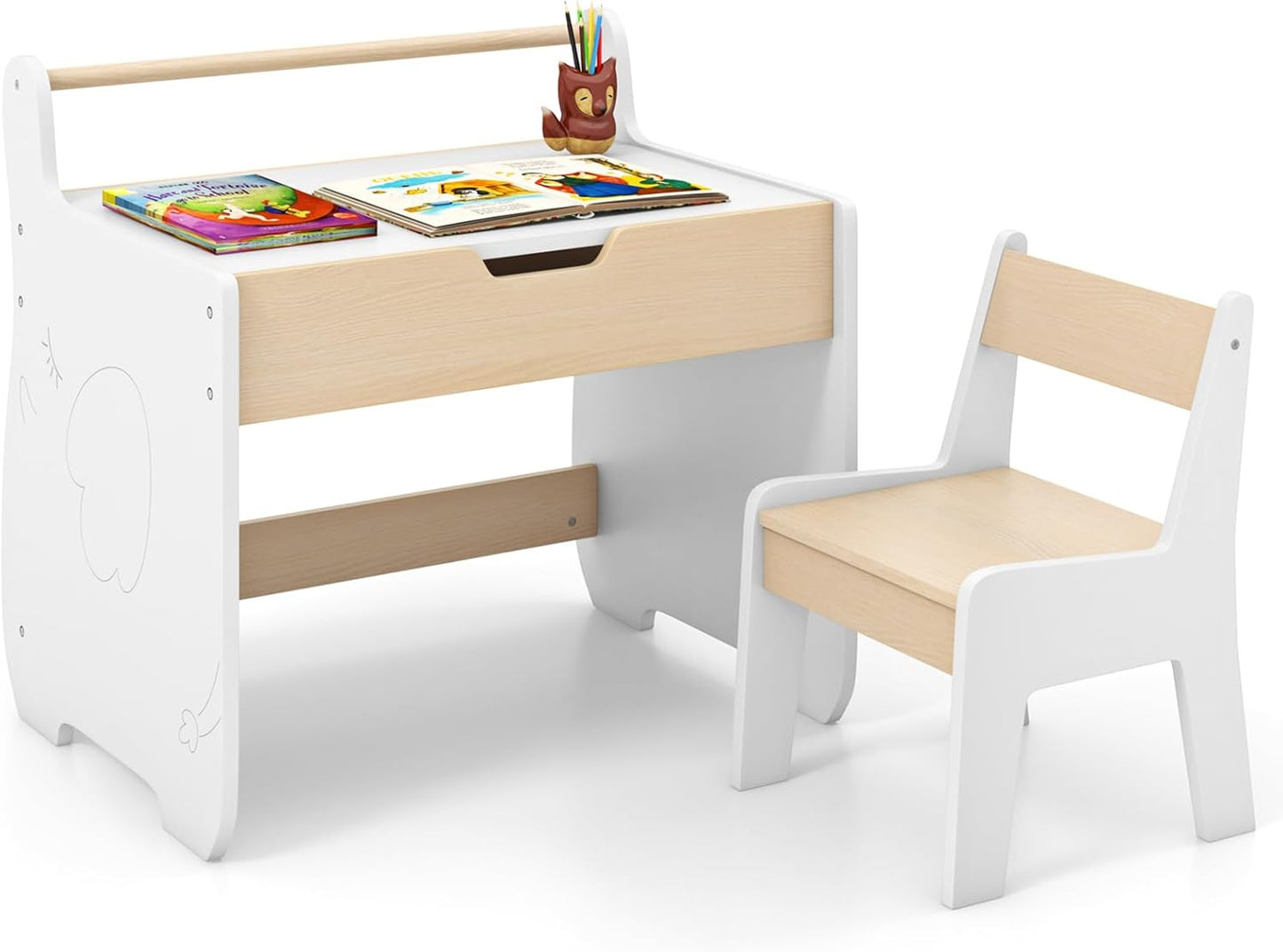 Giantex Kids Table and Chair Set Wooden Children Table with Reversible Blackboard Tabletop