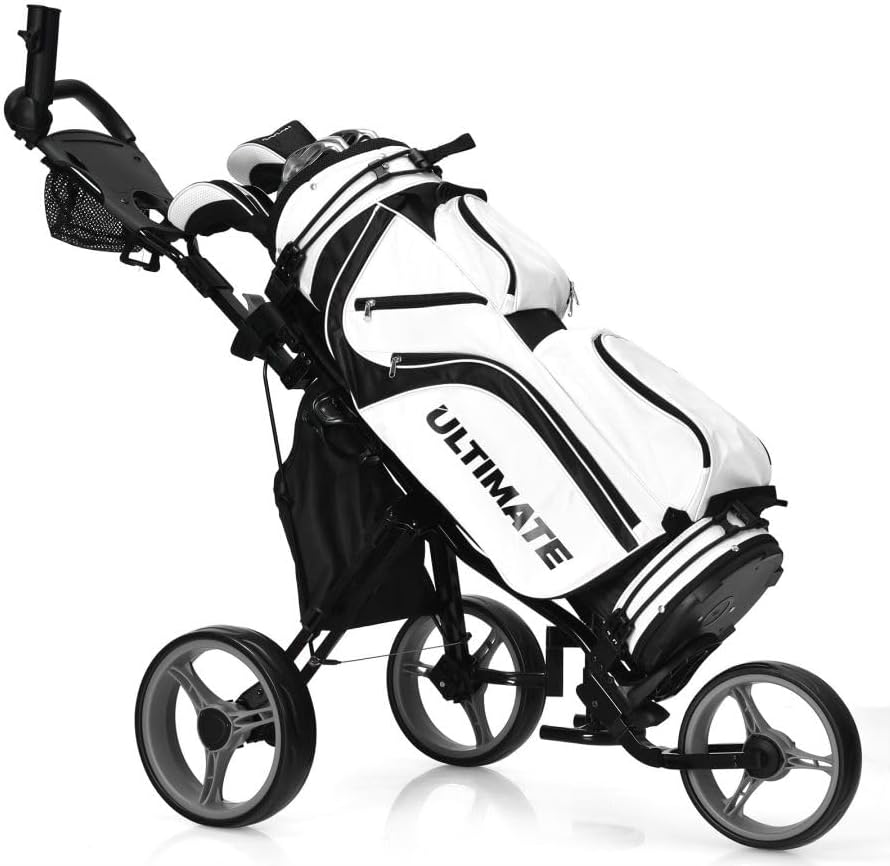 Golf Push Pull Cart with Storage Bag and Foot Brake