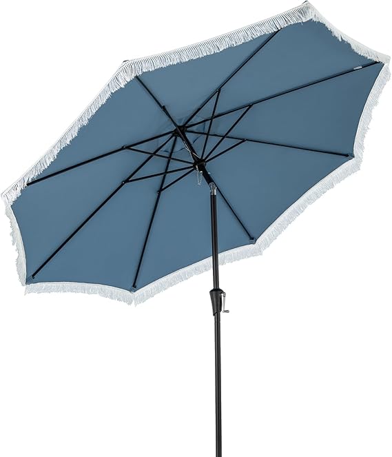 9FT Garden Parasols with Fringe with Push Button Tilt