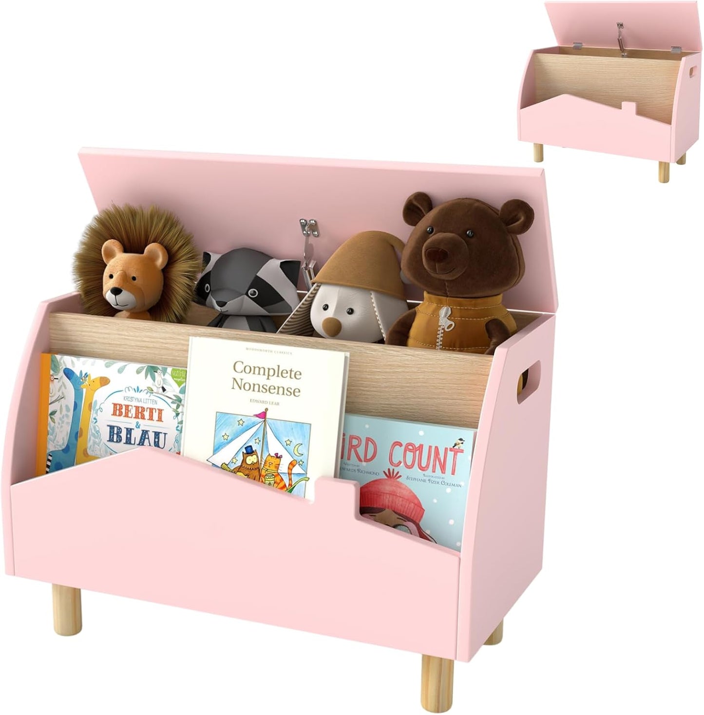 Giantex Wooden Toy Box Kids Storage Chest with Flip-top Lid Multifunctional Children's Organizer