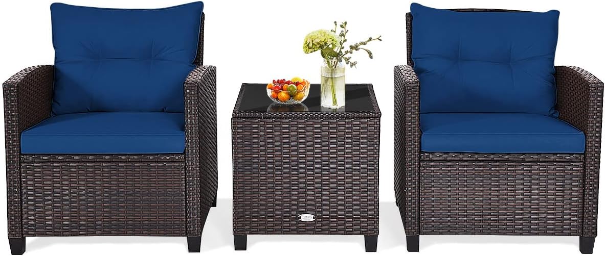 Metal Frame Garden Coffee Table and Sofa Chairs Set with Cushions