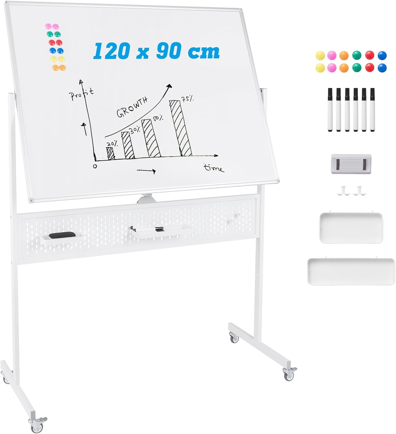 120 x 90 CM Double-Sided Dry Erase Mobile Board with Stand