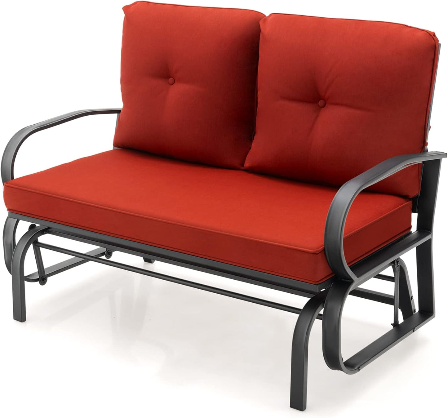 2-Person Steel Frame Outdoor Glider Bench with Cushions