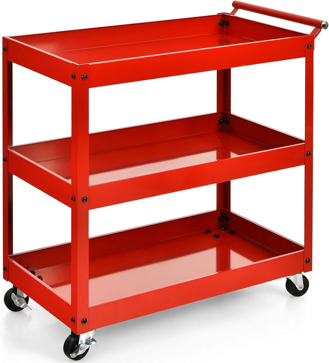 3-Tier Tool Trolley with Handle and Lockable Wheels