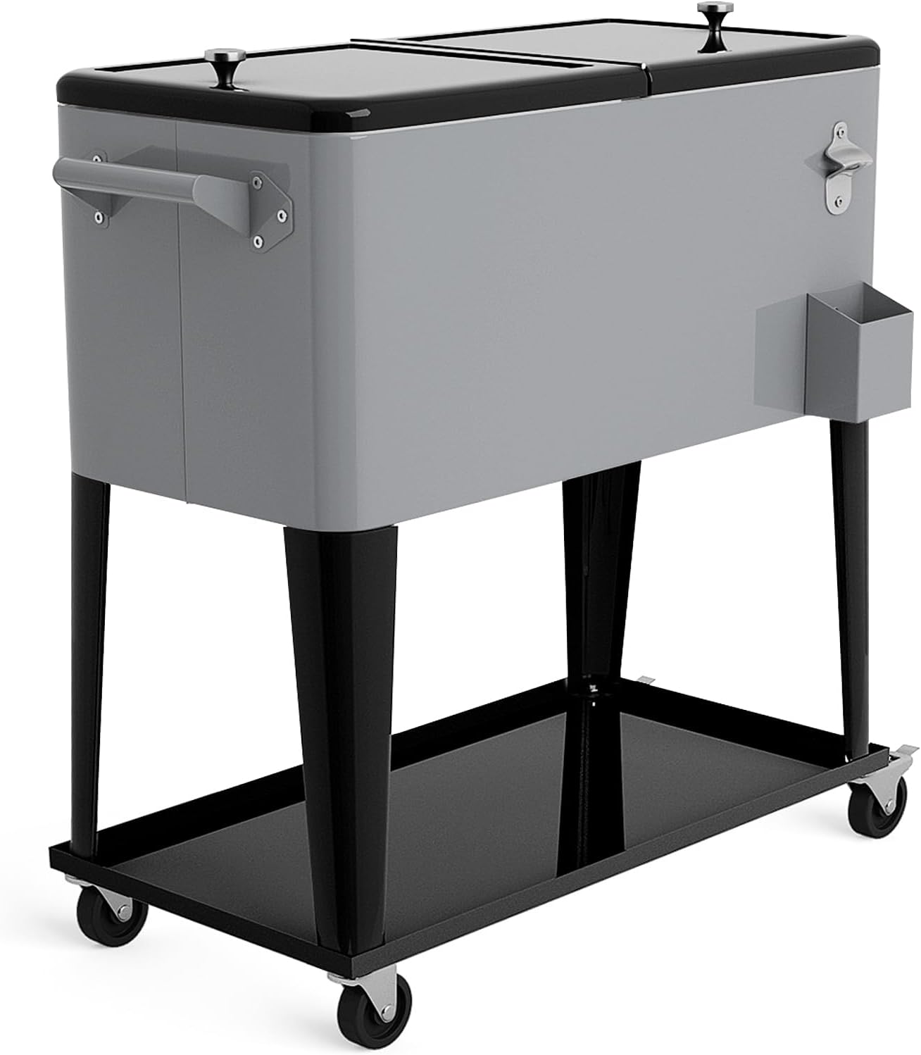 80-Quart Rolling Ice Chest Beverage Cooler Cart with Shelf