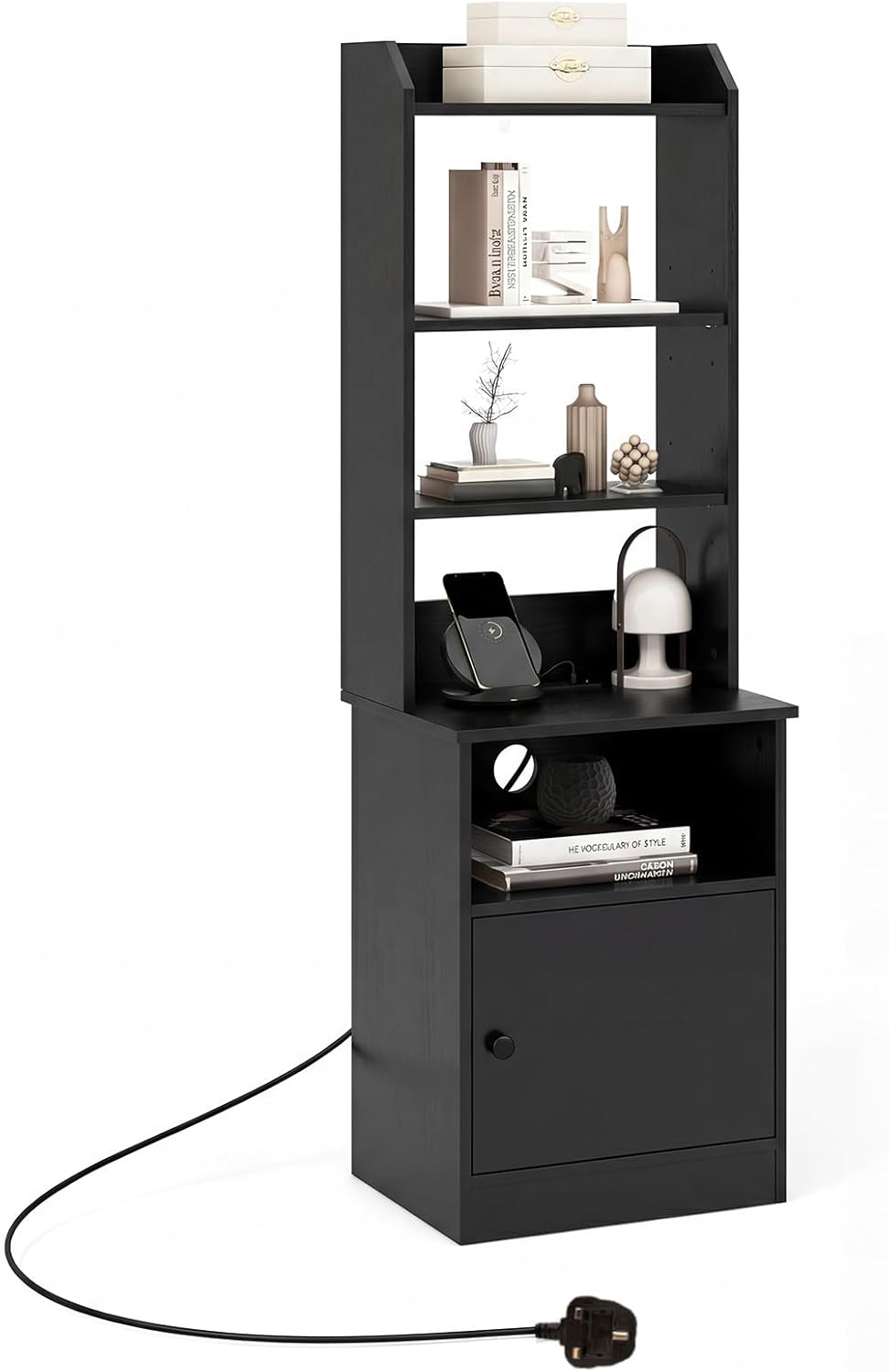 6-Tier Nightstand with Charging Station Bedside Tables Tall Night Stands