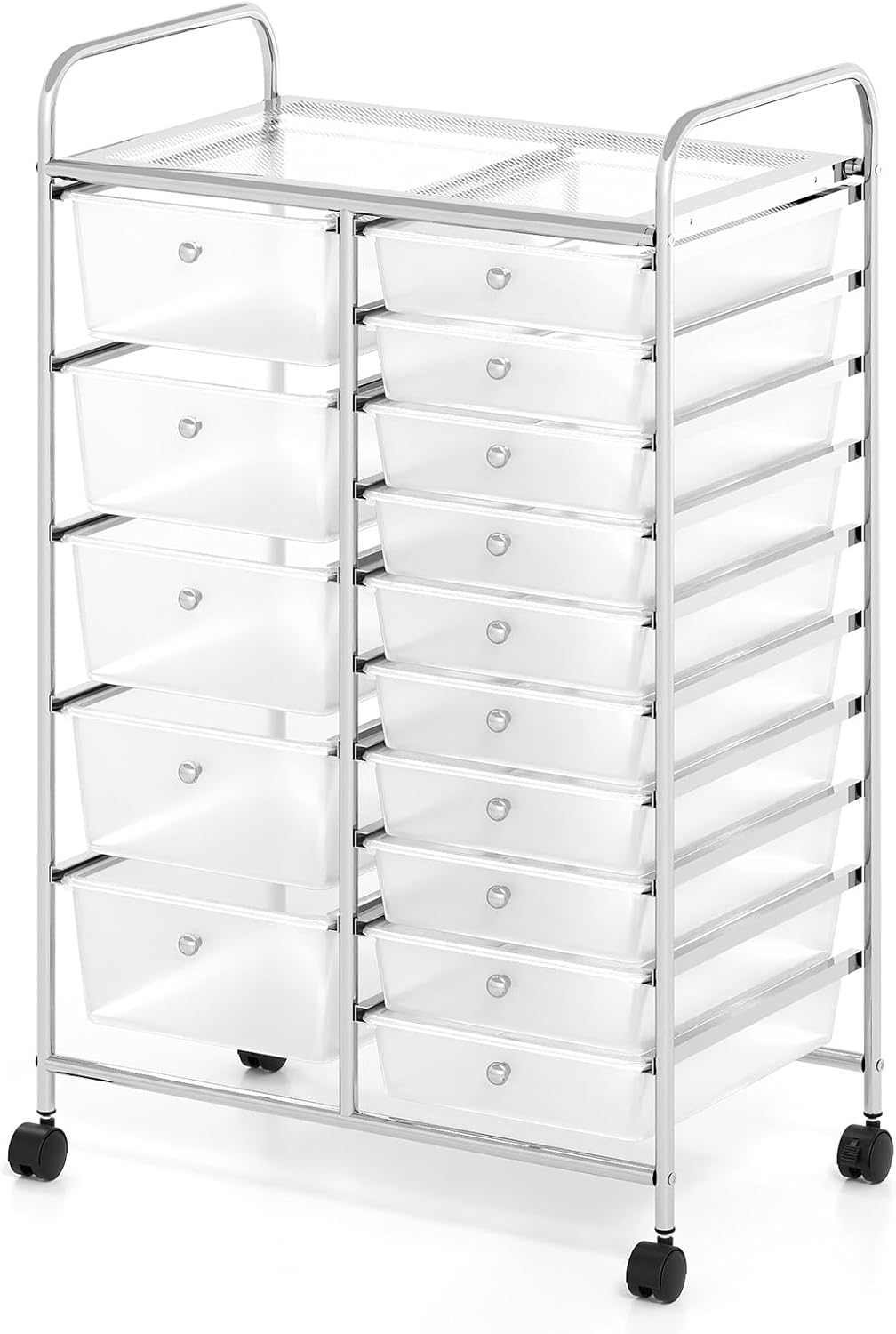 15 Drawers Storage Trolley, Home Office Stationary Rolling Cart with 4 Wheels