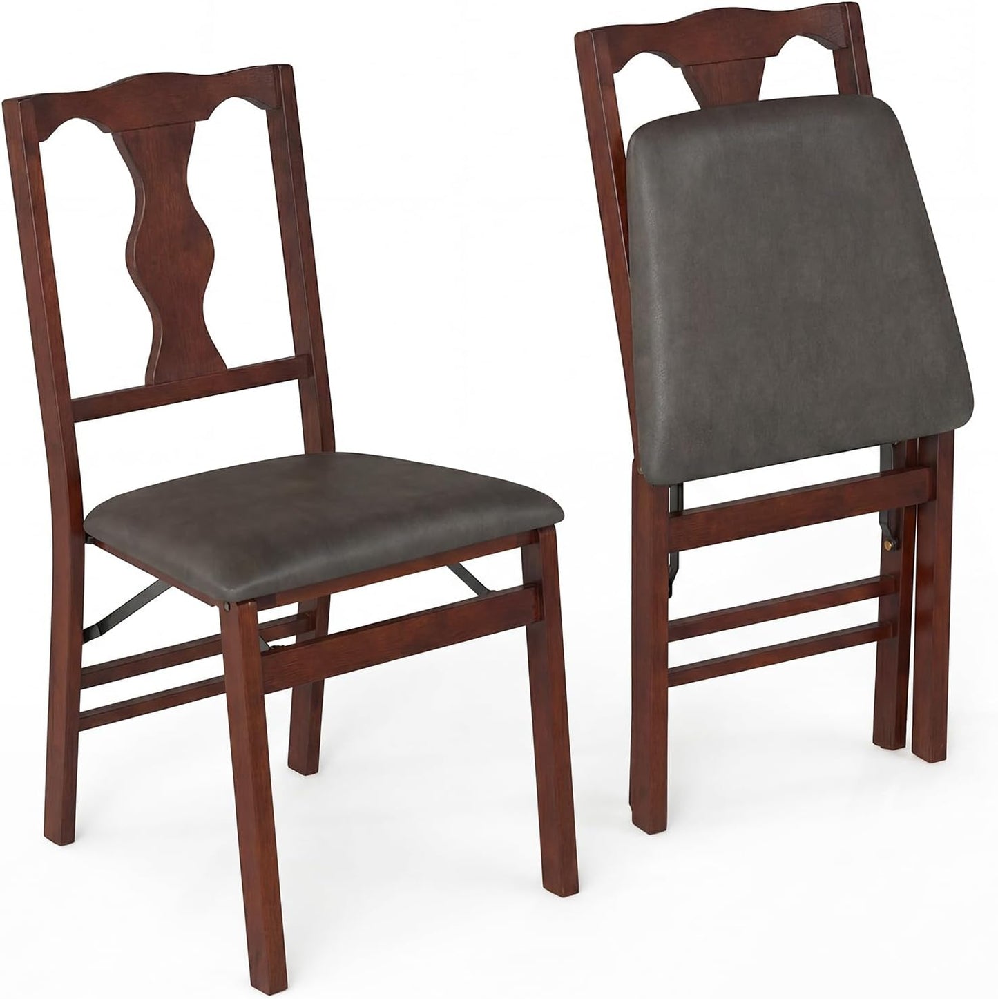 Set of 2 Folding Dining Chairs with Soft Padded Seat and Smooth Solid Backrest