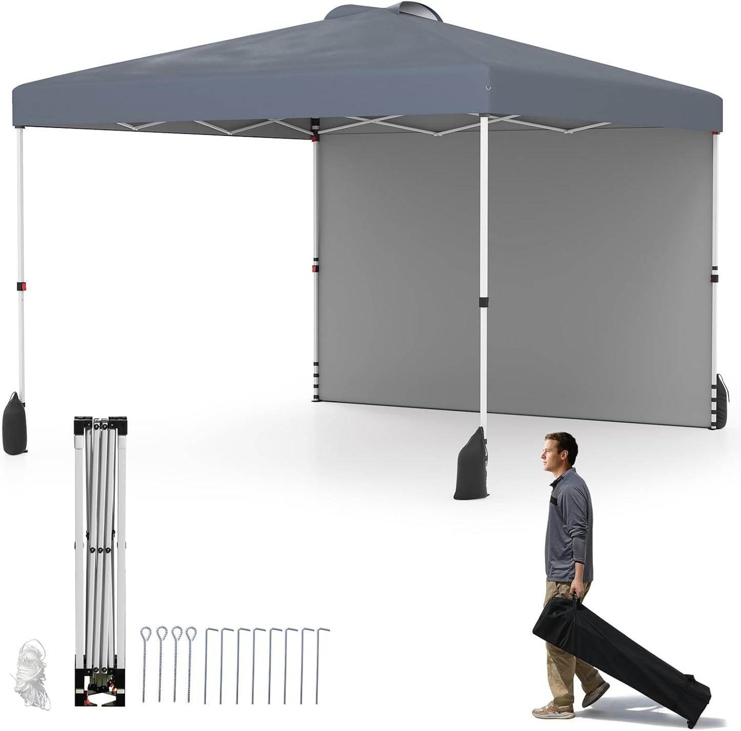 3 x 3 m Pop up Canopy Tent with 1 Sidewall Wheeled Bag