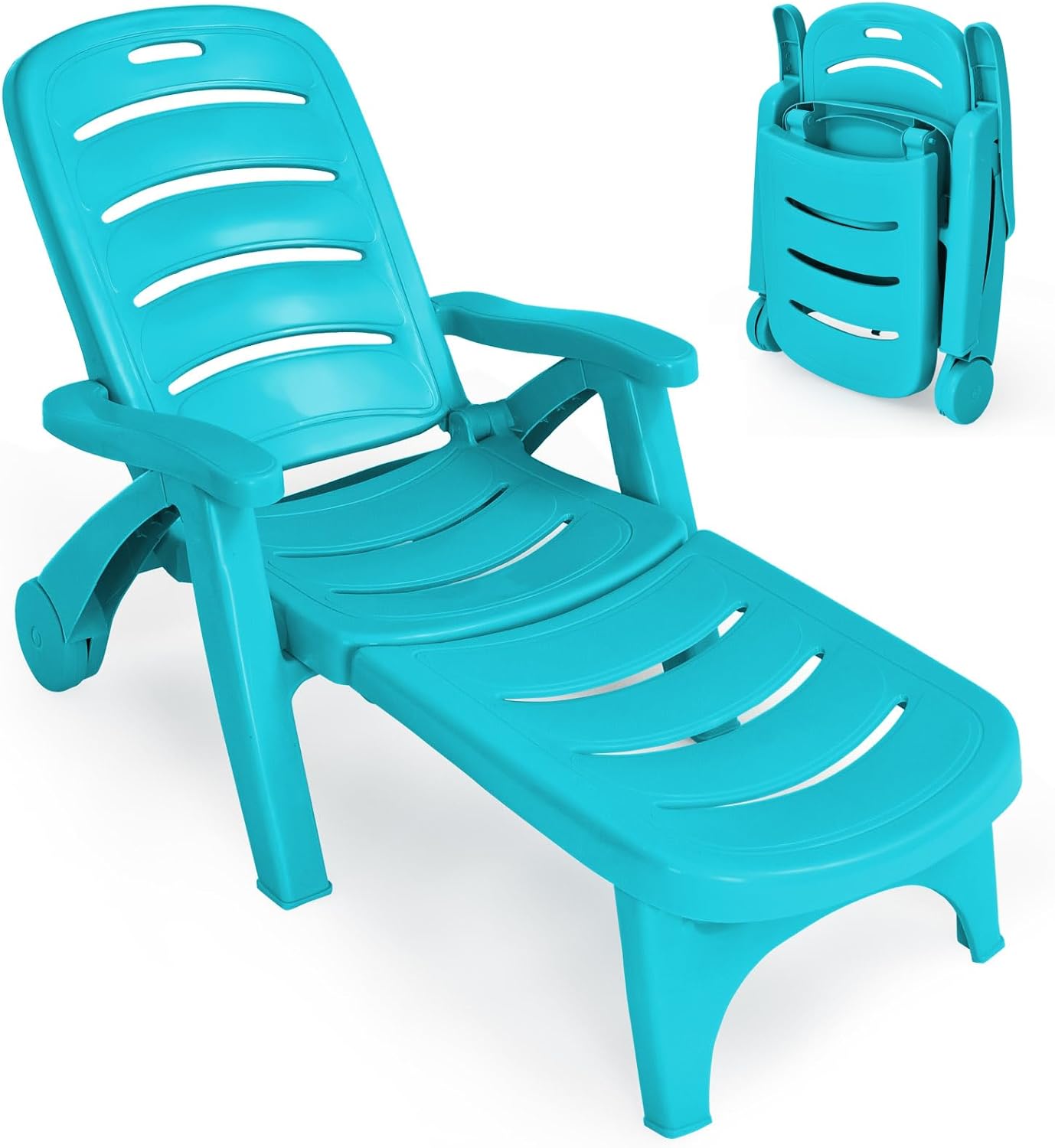5-Position Adjustable Outdoor Folding Sunlounger with Wheels