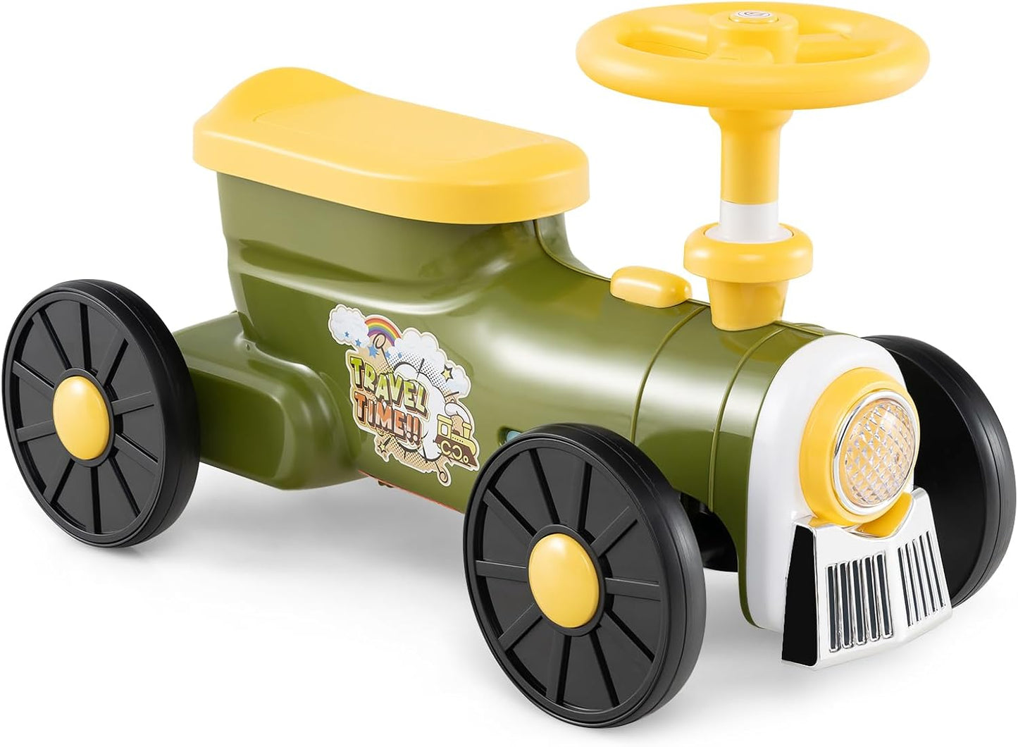 Toddler Foot to Floor Sliding Walker with Train Whistle Sound, Steering Wheel