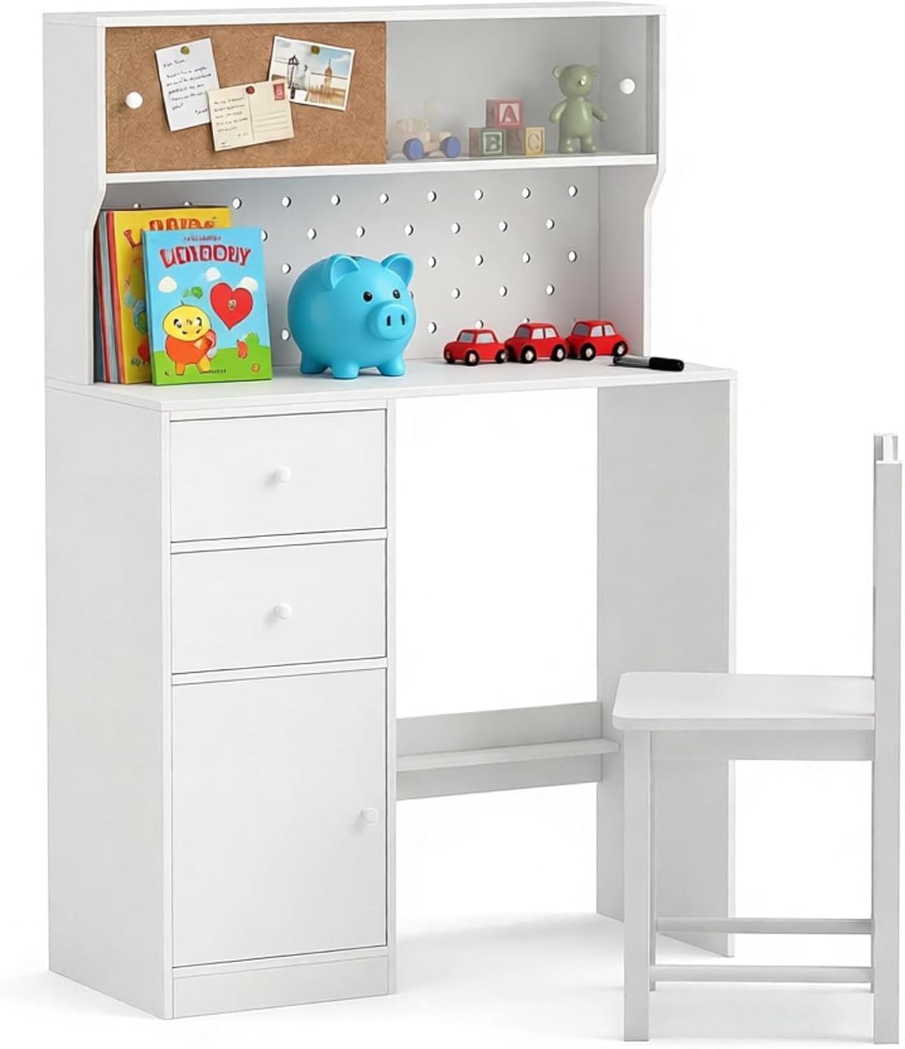 Wooden Kids Desk and Chair Set, Children Table and Chair with Pegboard