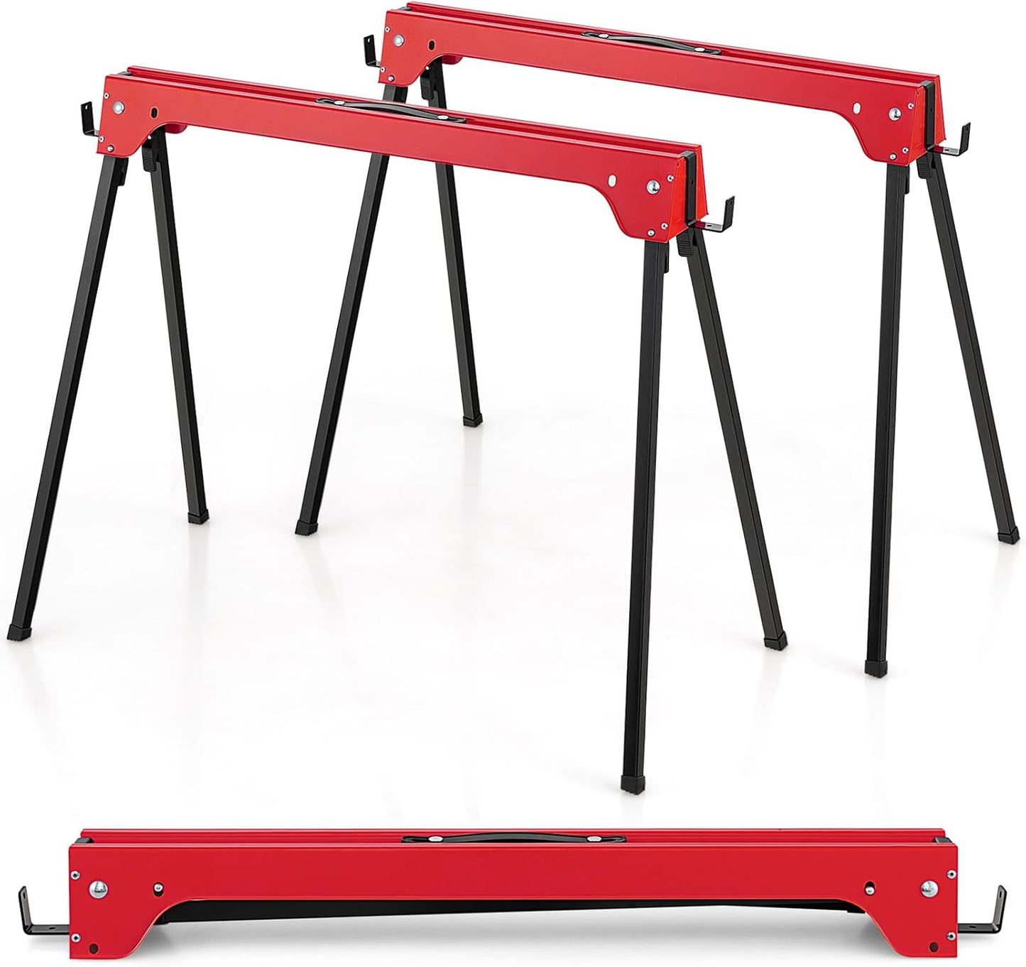 GiantexUK Folding Sawhorses Pack of 2, Twin Pack Workbench with Handle & Non-Slip footpads