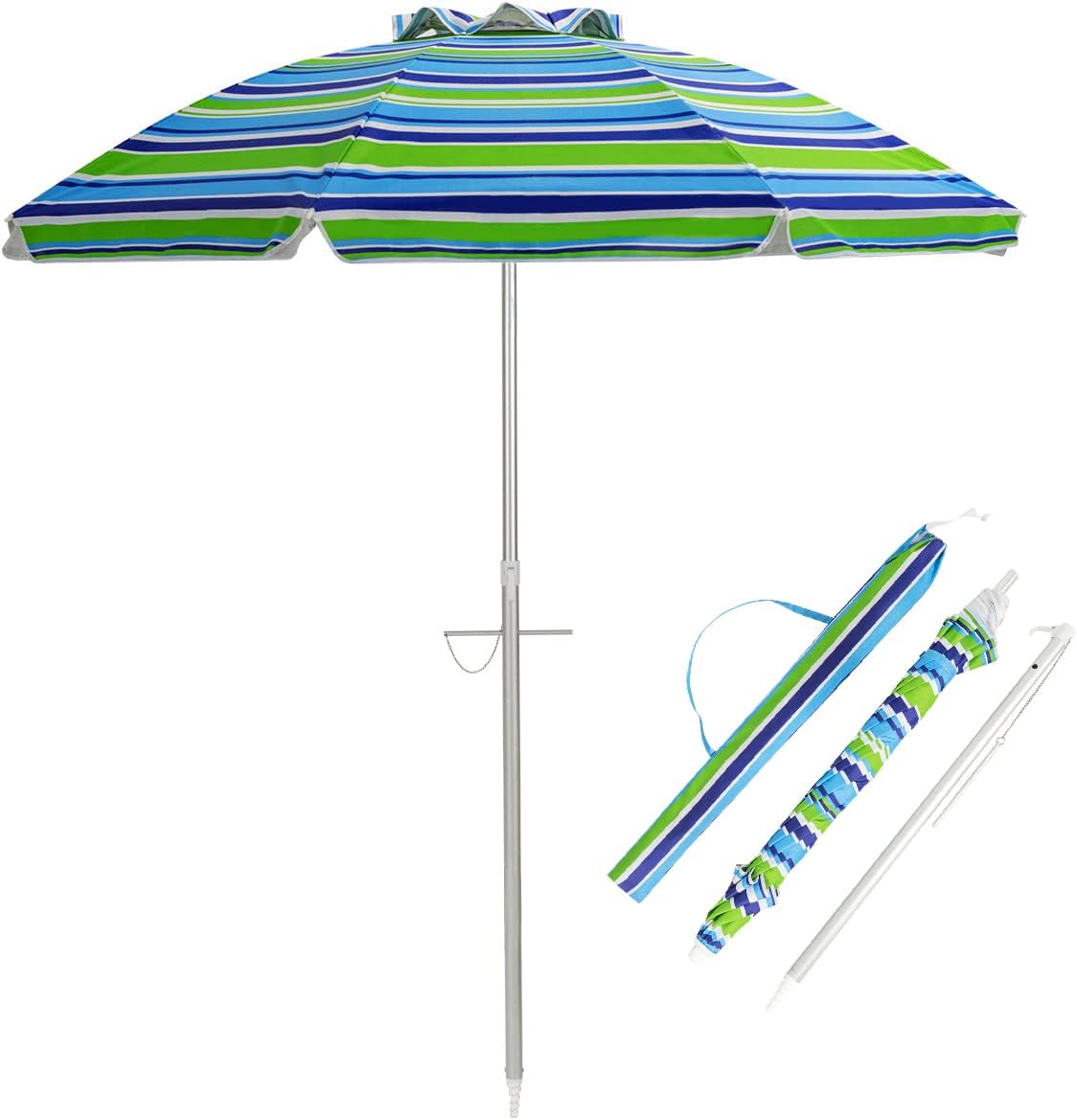 GiantexUK Portable Beach Umbrella, 2M Garden Parasol with UPF 50+ Sun Protection, Tilt Crank and Carry Bag