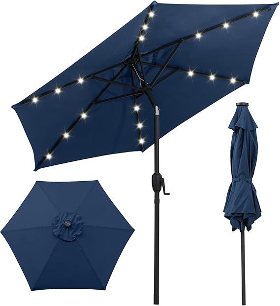2.3M Outdoor Heavy Duty Umbrella with 18 LED Lights, Push Button Tilt