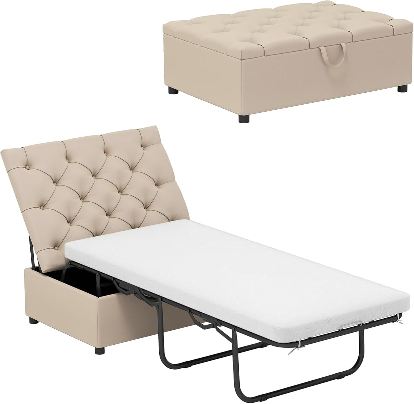 2-in-1 Folding Sofa Bed with Mattress, Convertible Lounge Sofa Ottoman