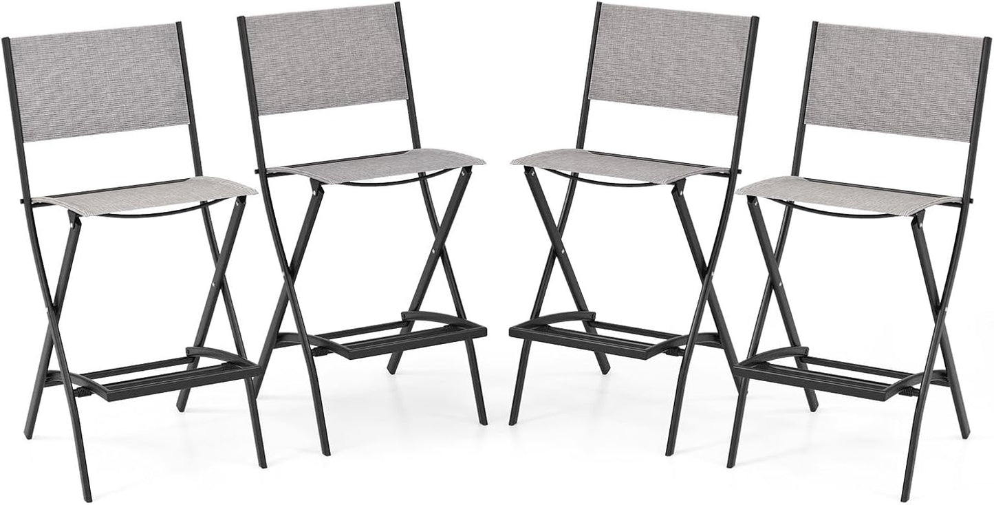 Portable Folding Patio Chairs Set of 4 with Curved Backrest & Footrest