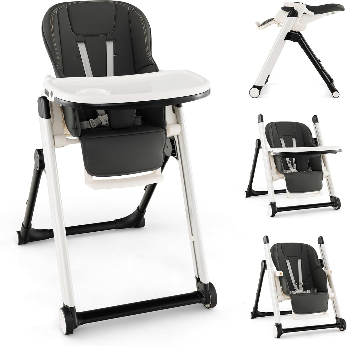 Adjustable Toddlers Reclining Highchair with Detachable Double Trays