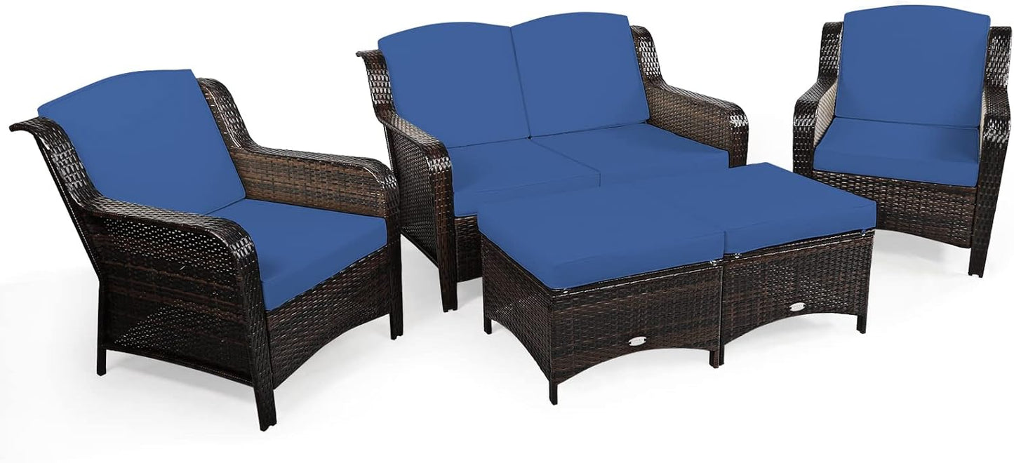 5 Pieces All-Weather Outdoor Sectional Conversation Set for Balcony Yard Lawn