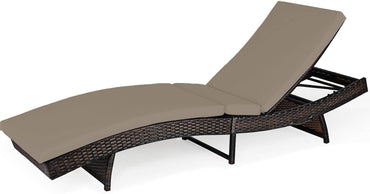 Outdoor Adjustable Folding Chaise Lounge with Removable Thick Cushion